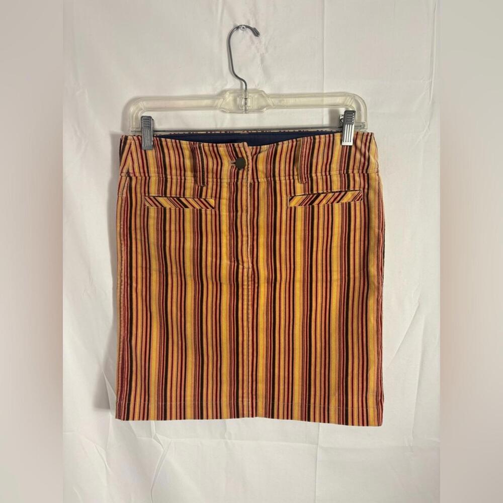 Y2K Striped Corduroy Funky Boho Brown Striped Straight Skirt Satin Lined Size S